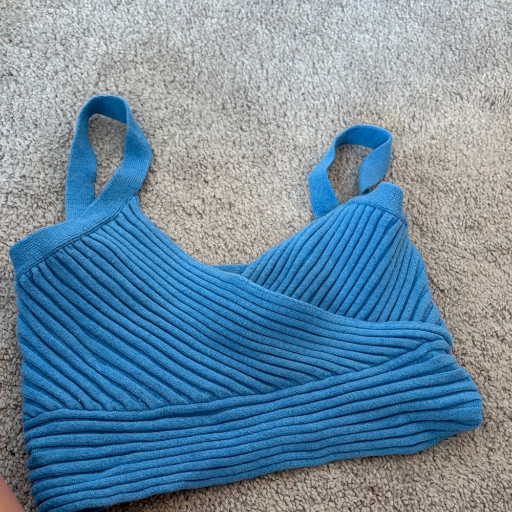 Princess Polly Blue Ribbed Crop Top